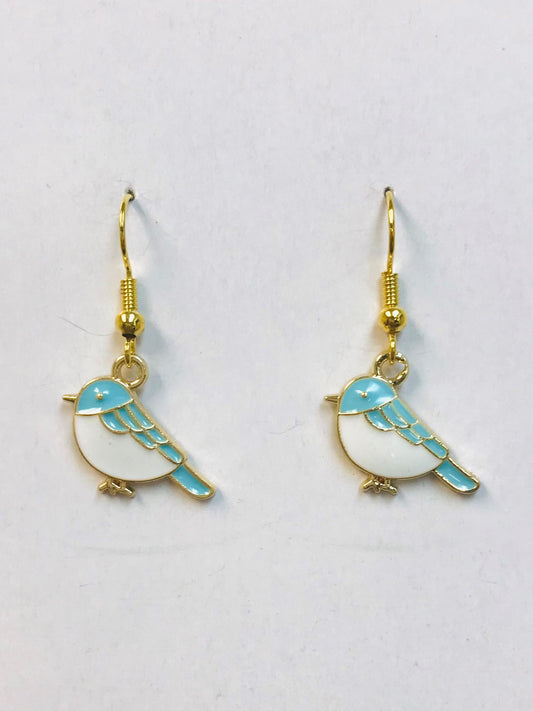 Blue Bird Enamel Earrings