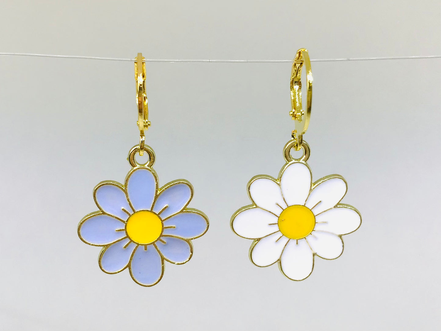 White and Lavender Cherry Blossom Daisy Flower Huggies Earrings