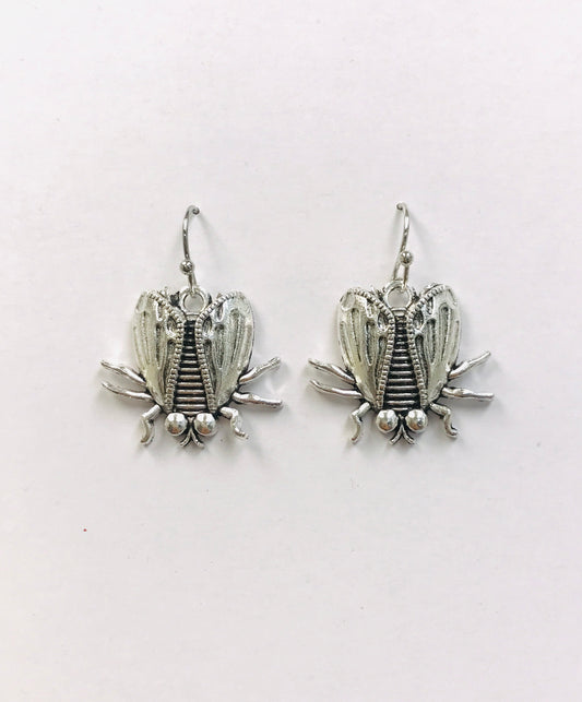 Silver Cicada Earrings - Goth Insect Earring - Cartilage Bug Jewelry - Wiccan Moon Phase Jewelry, Moon Phase Moth Gift for Her