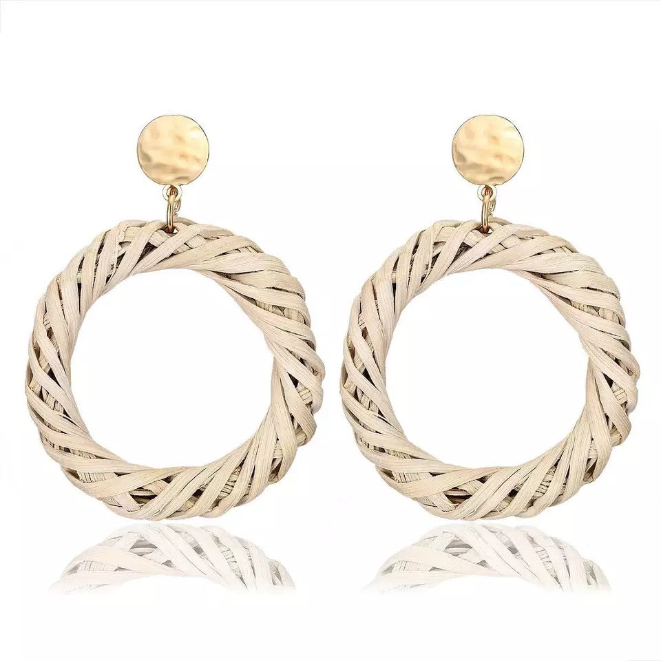 Round Circle Drop rattan woven earring wholesale