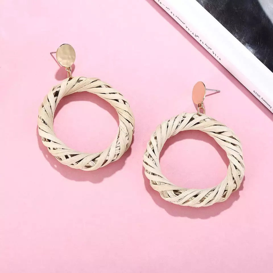 Round Circle Drop rattan woven earring wholesale
