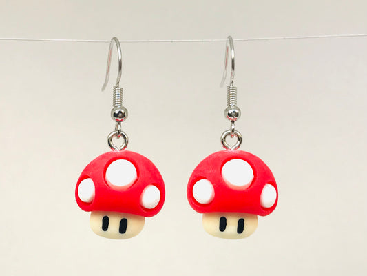 Red Tiny Mushroom People Earrings Retro Mario