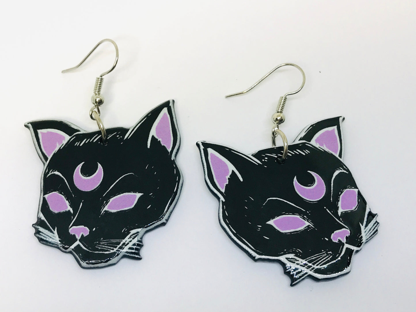 2prs Black Evil Cat Horror Acrylic Earrings