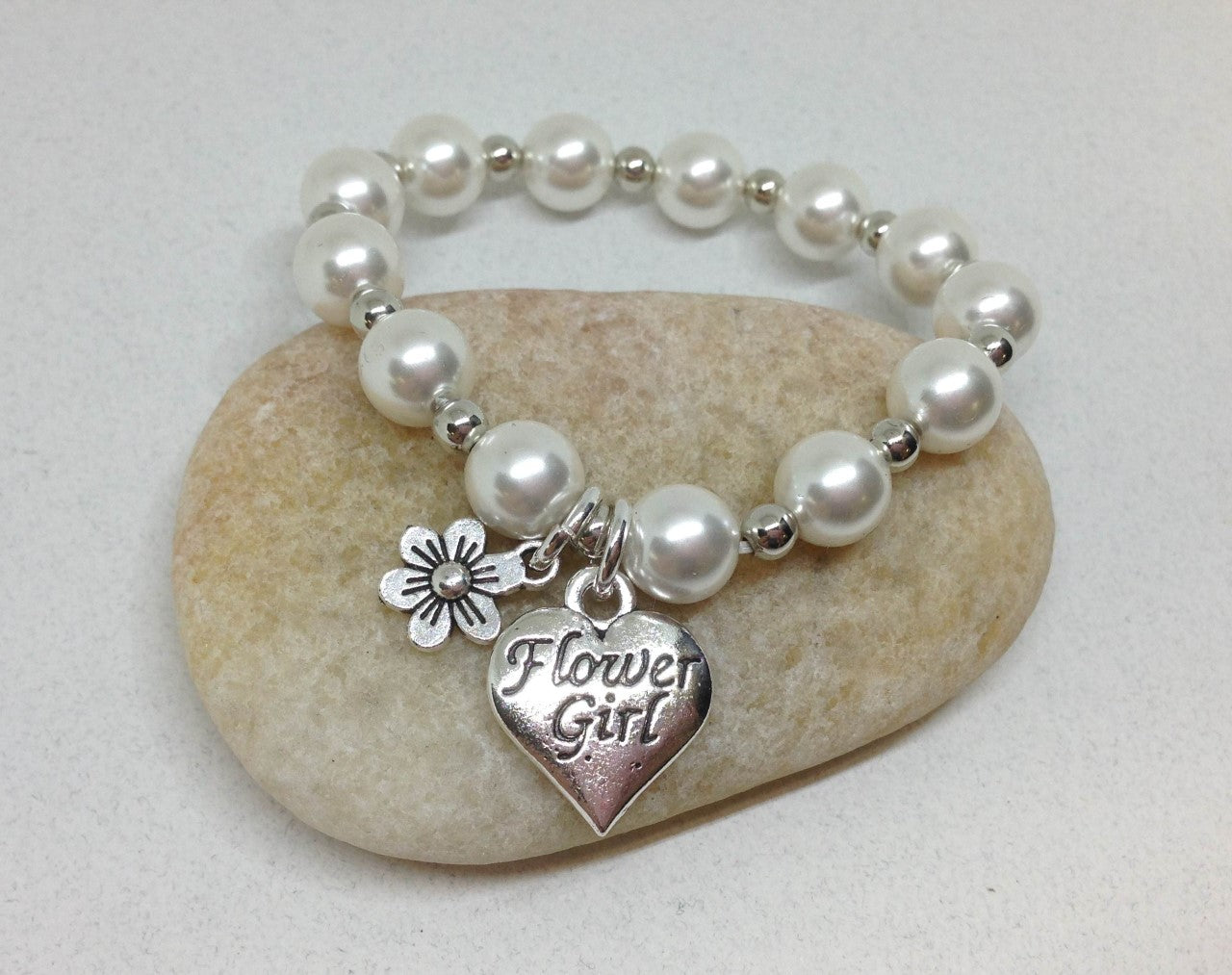 heart flower girl pearl bracelet gift for little girls