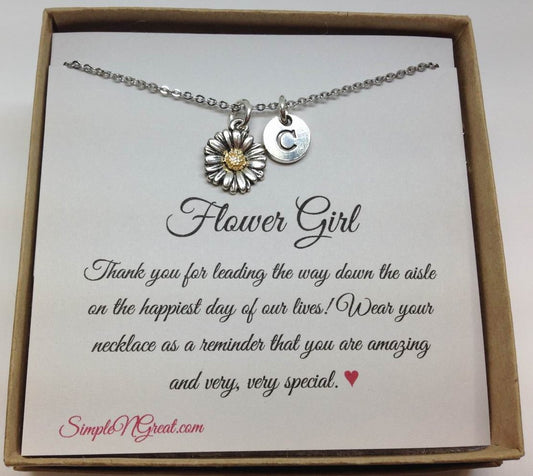 Flower Girl Gift, Initial personalized Necklace
