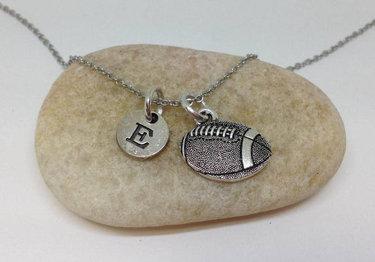 football charm initial necklace