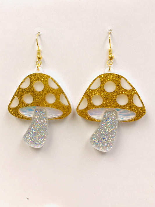 2 Golden Mushroom Magic Poison Acrylic Earrings