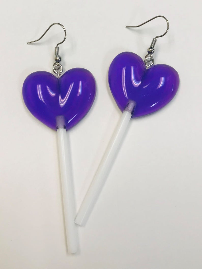 purple heart resin earrings