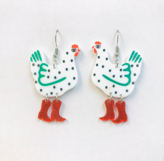 2pairs Acrylic Hen Chicken Wearing Boots Earrings Rooster