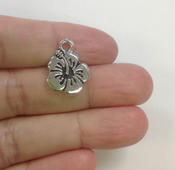 5 Wholesale Hibiscus Flower Pewter Charms