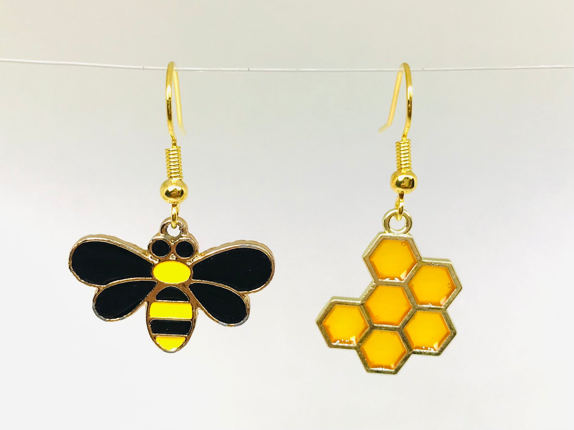 Honey Bee and Honeycomb Earrings