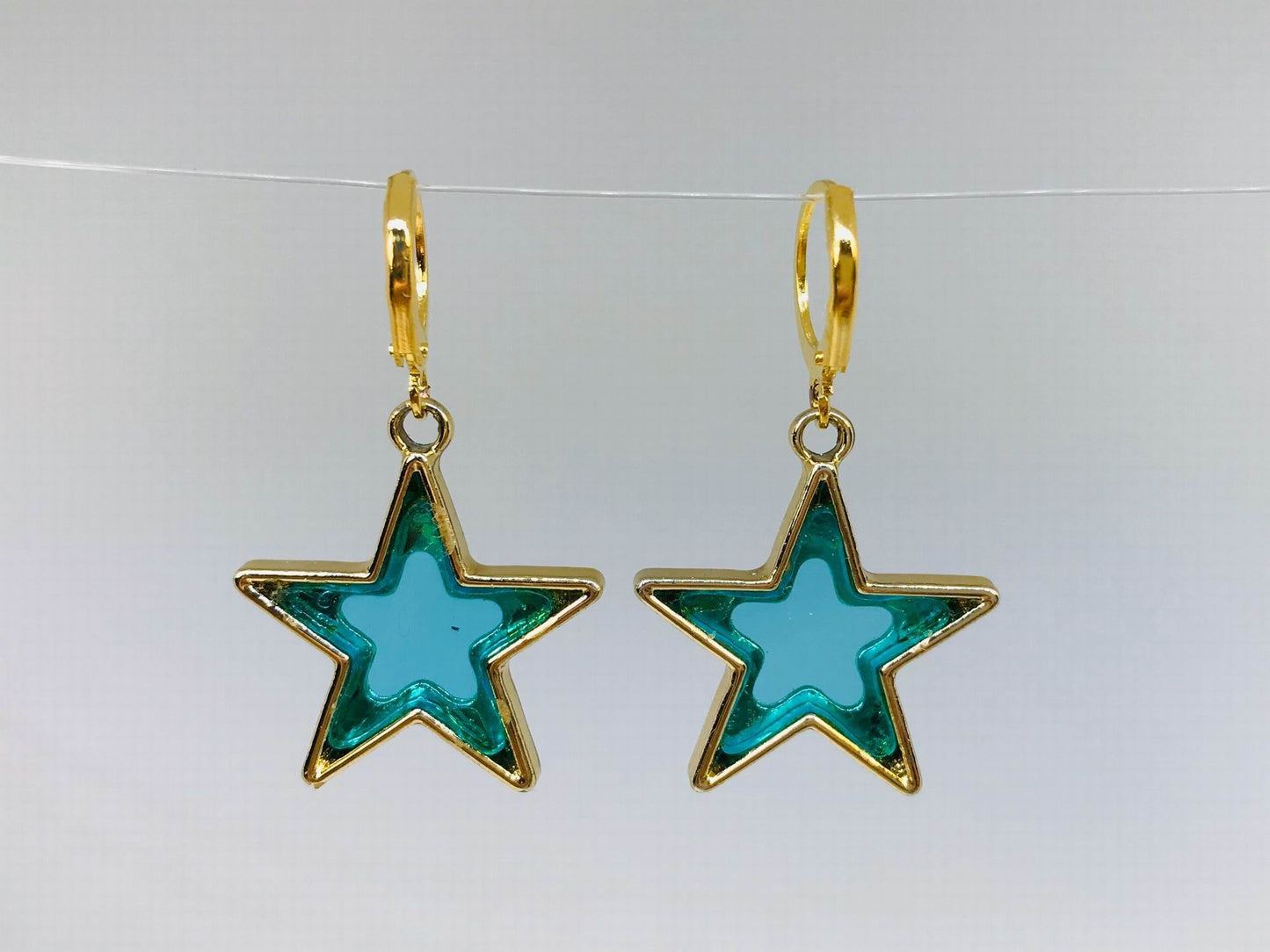 Green Star Earrings, Novelty Earrings