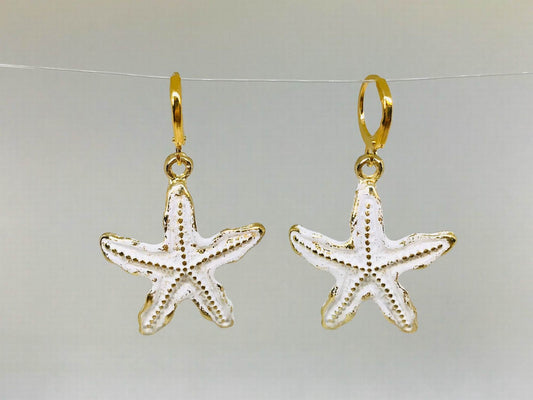 white enamel star fish earrings