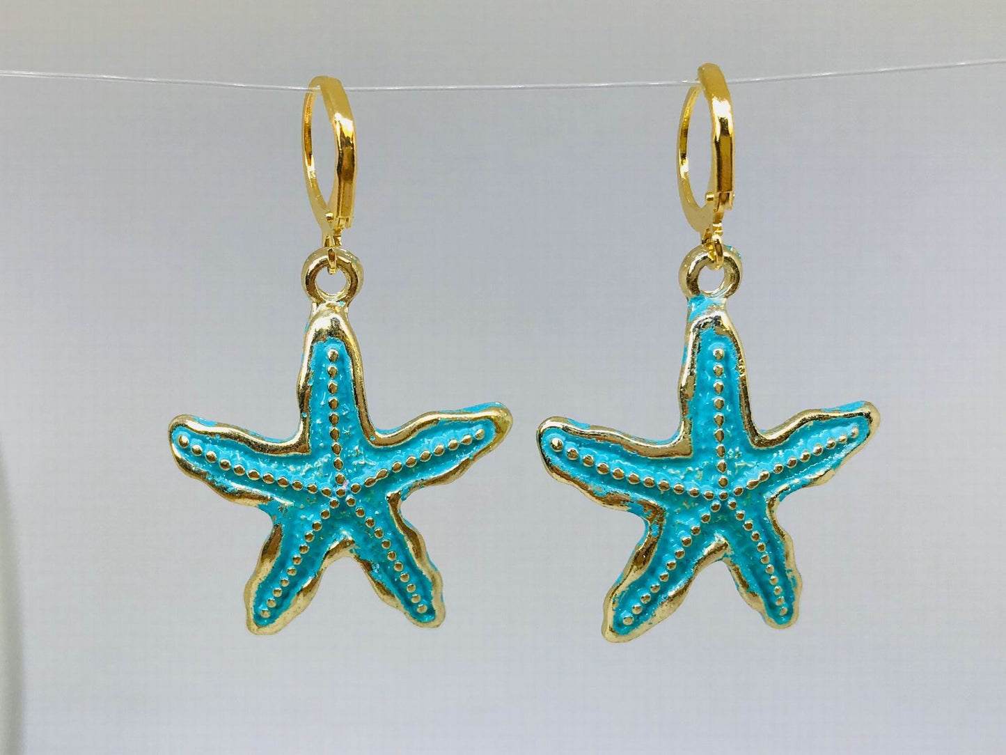 Blue Star Fish enamel earring