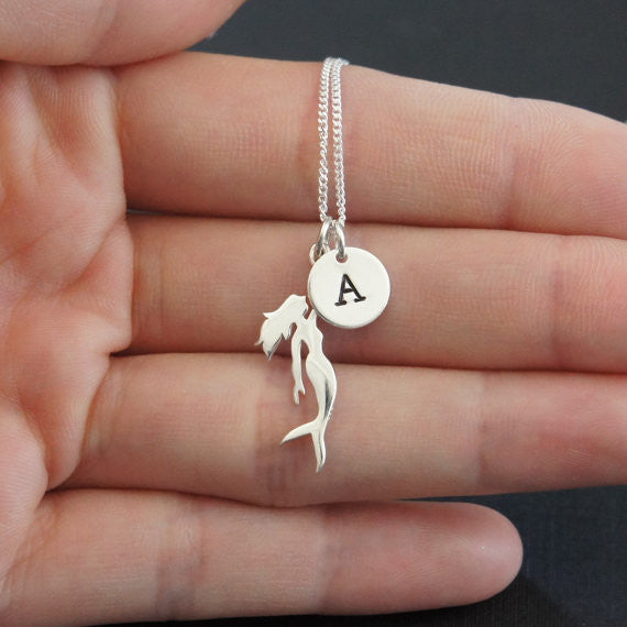 mermaid charm initial necklace