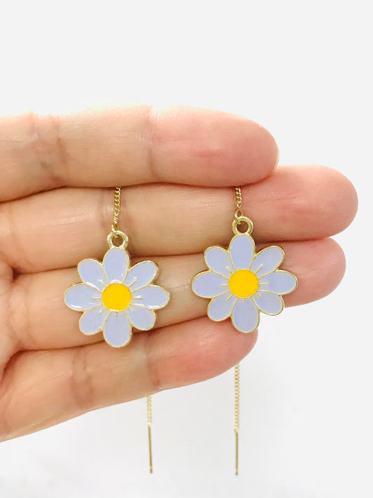 White and Lavender Cherry Blossom Daisy Flower Threaders Earrings