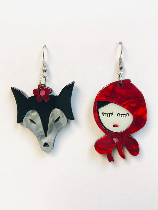 Little Red Riding Hood And Wolf Earrings