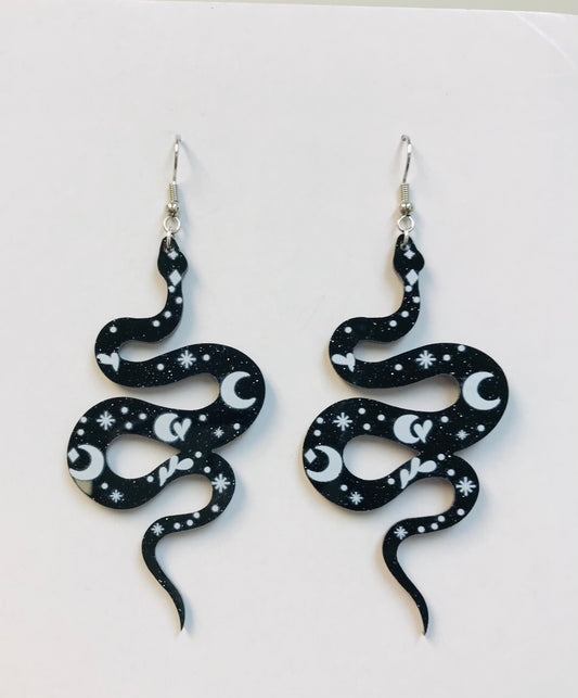 2 Black Snake Luna Earrings