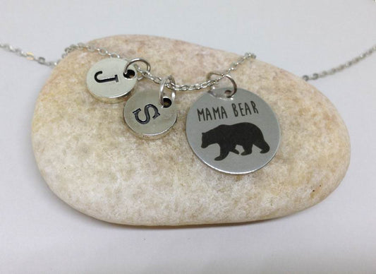 Mama Bear Charm Personalized Initial Necklace