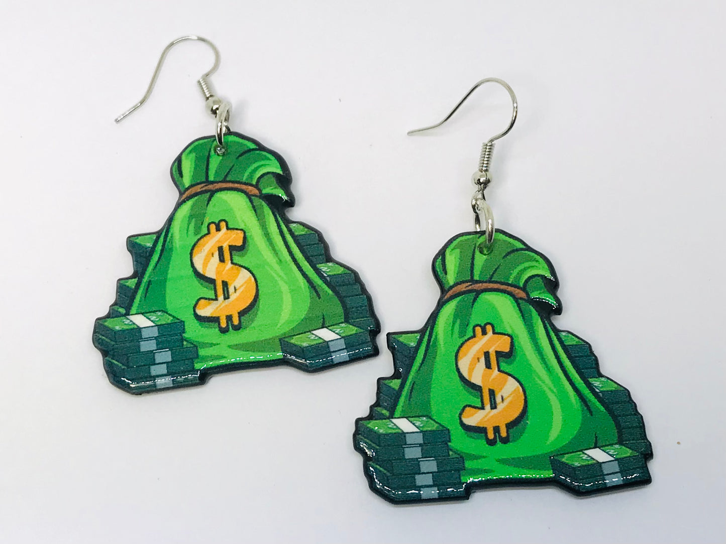 Green Money Bag Acrylic Earrings