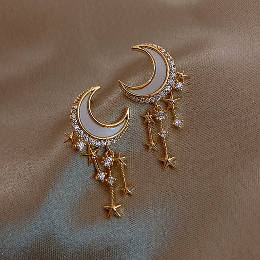 Moon and Star Rhinestone earrings