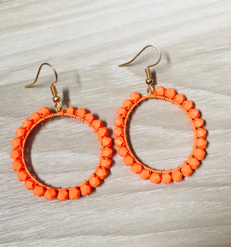 Orange Circle Woven Hoop Earrings