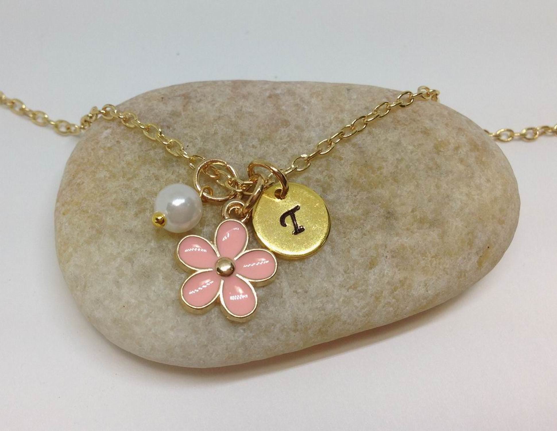 personalized Initial flower girl necklace gift