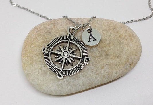 Compass Charm Personalized Initial Necklace