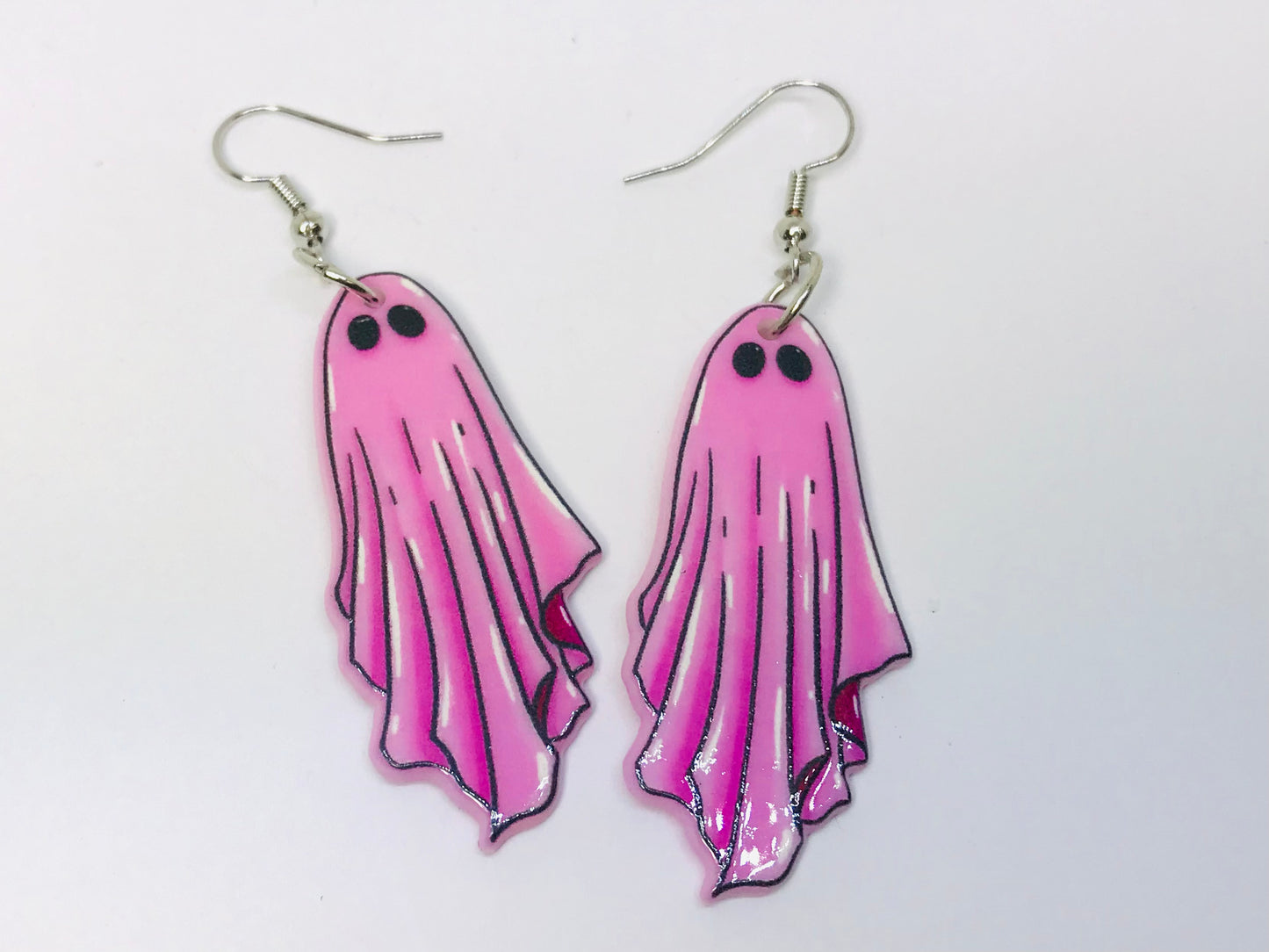 2 Pink Ghost Halloween Acrylic Earrings
