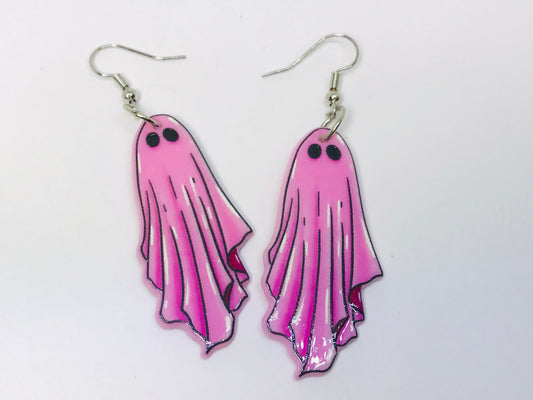 2prs Pink Ghost Halloween Acrylic Earrings