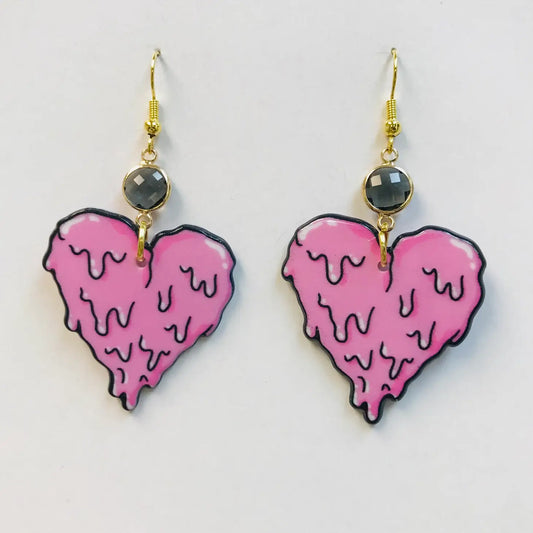 Pink Heart Goth Earrings, Claws punk  Earrings, freezing heart Pink