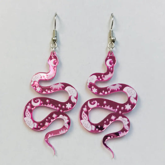 2prs pink Acrylic mystic snake earrings