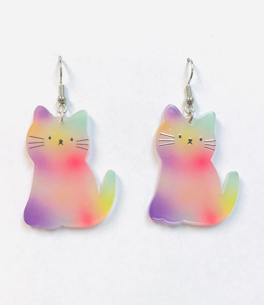 2prs Rainbow Cat Earrings, Acrylic Cat Earrings, Cute Cat Earring