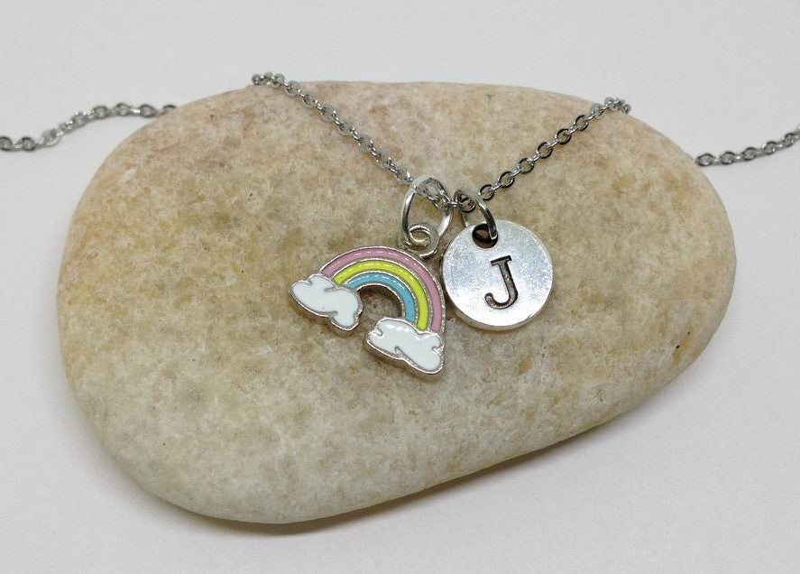 Rainbow Girl Charm Personalized Initial Necklace