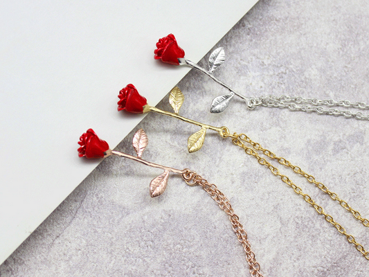 beauty and the beast rose necklace bridesmaid gift