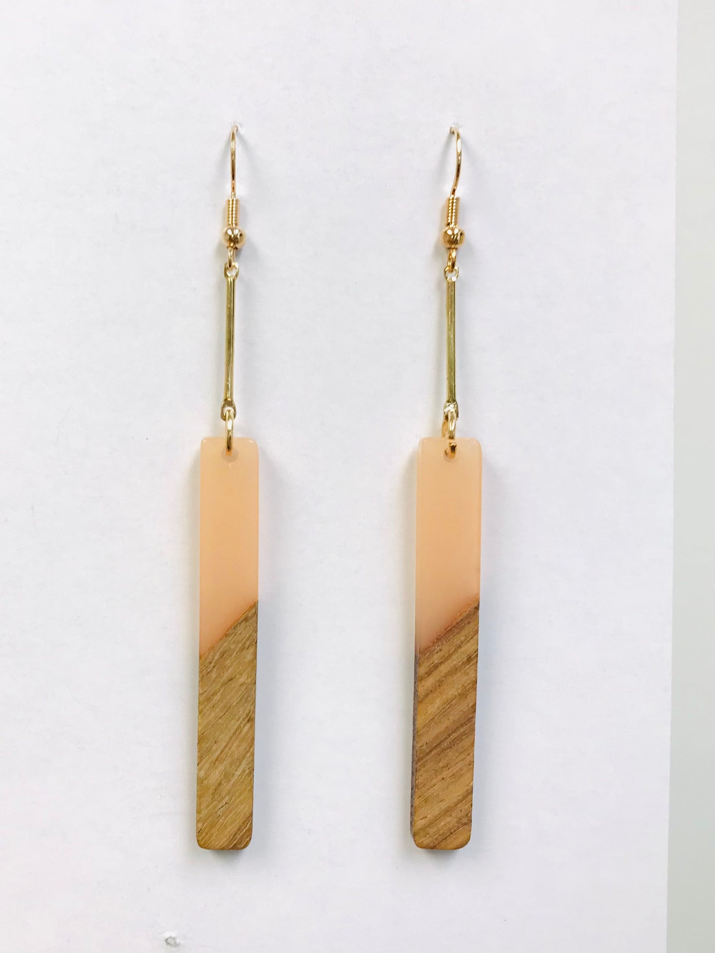 Resin Wood Long Bar Earrings