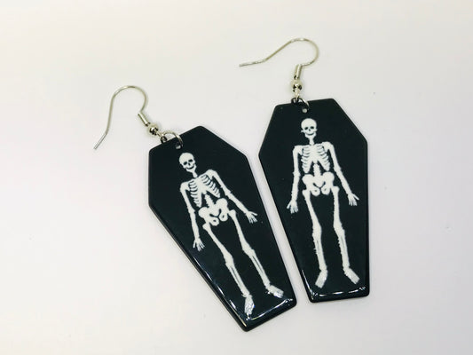 2pairs Coffin Skeleton Halloween Acrylic Earrings Horror