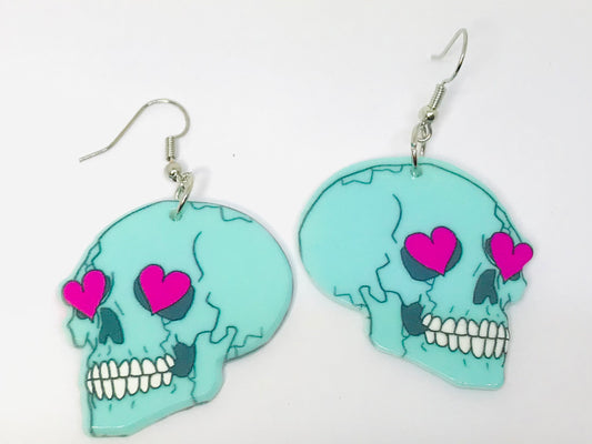 2prs Sweet Skull With Love Halloween Acrylic Earrings