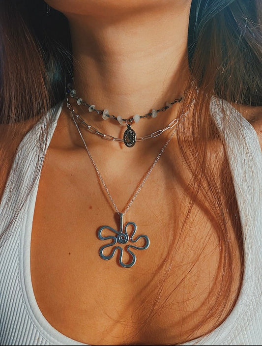 Hippy Flower Earrings Necklace 70th Jewelry