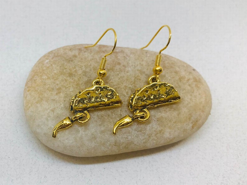 Gold taco  charm earrings