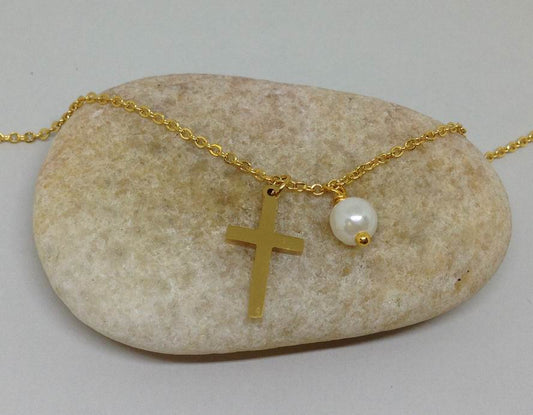 Tiny Gold Cross Charm Personalized Necklace