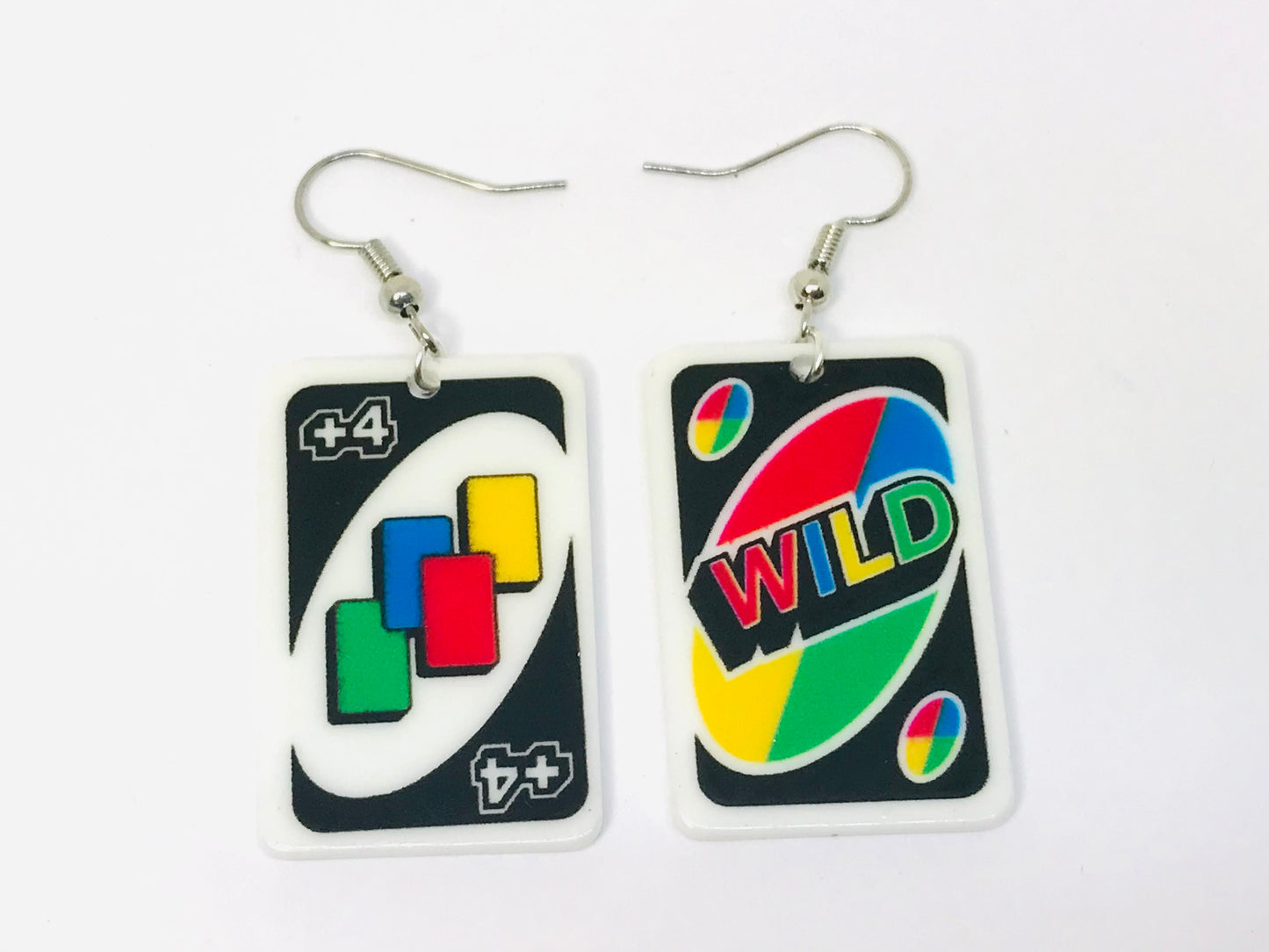 2 Uno Game +4 Wild Mini Card Game Earrings