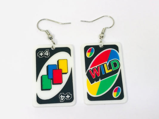 Uno Game +4 Wild Mini Card Game Earrings
