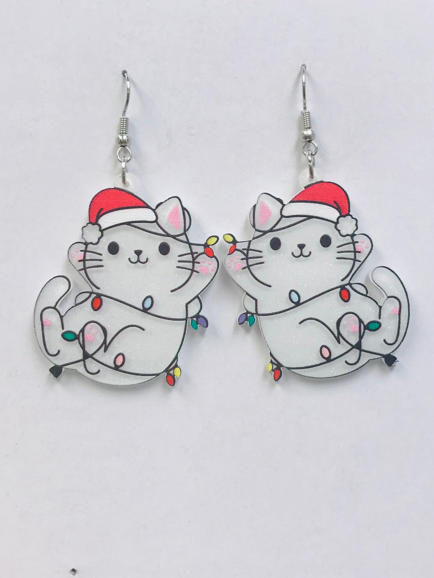 2pairs Christmas Cat With Christmas Lights Earrings