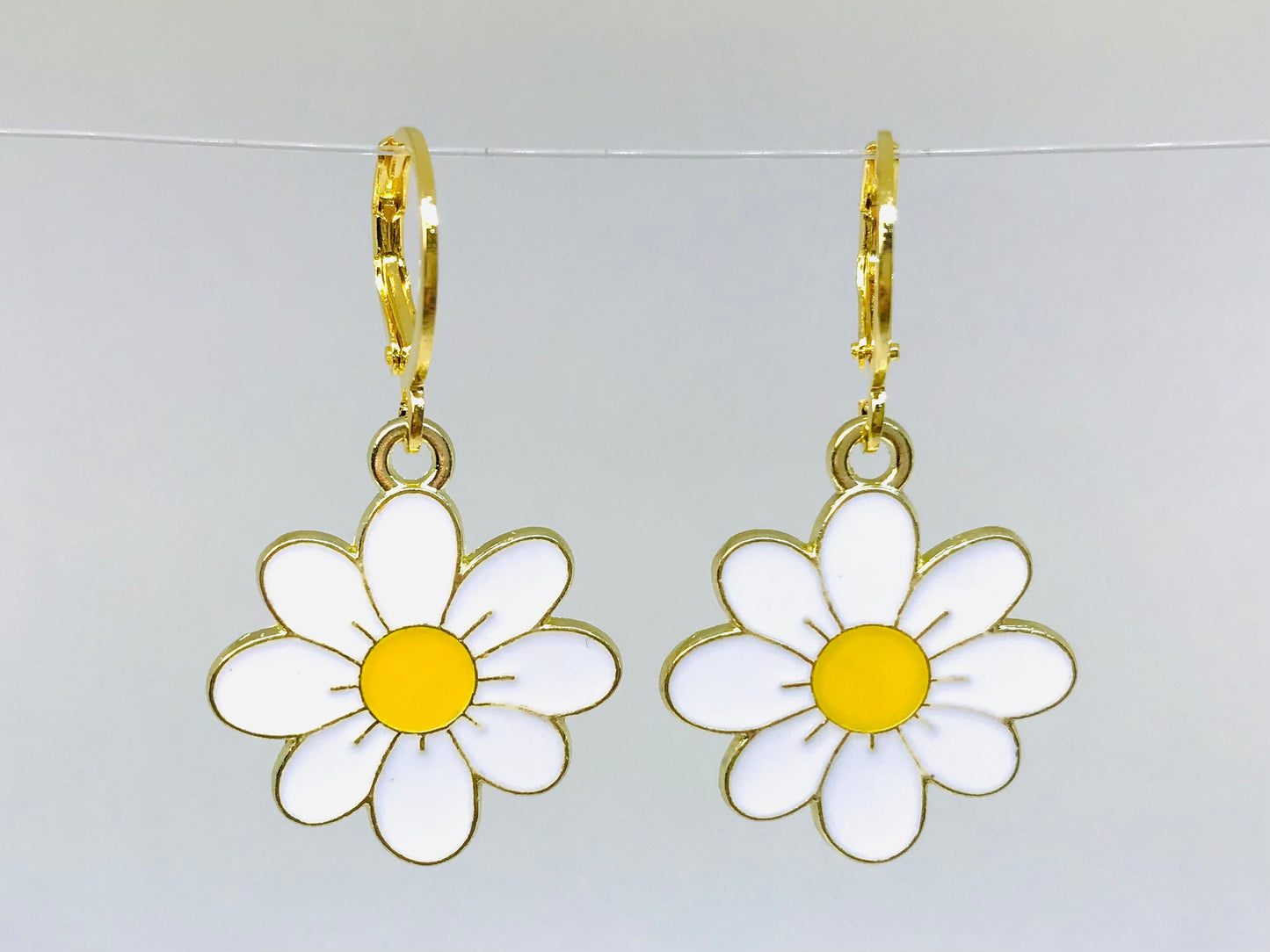 White Cherry Blossom Daisy Flower Huggies Earrings