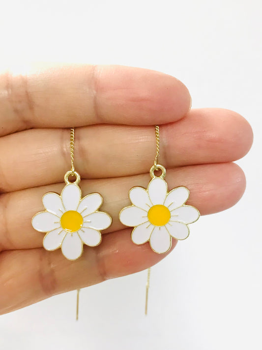 White Cherry Blossom Daisy Flower Threaders Earrings