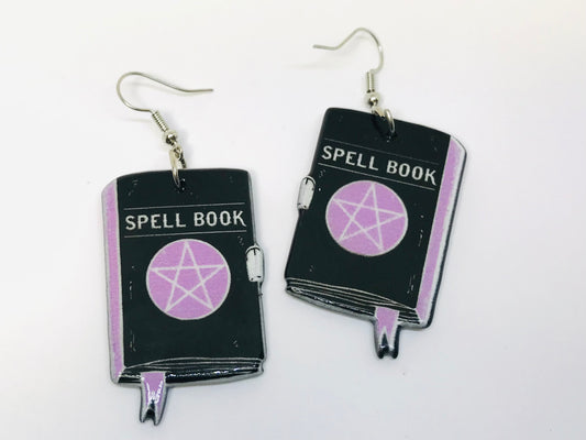 2 Black Witch Craft Spell Book Halloween Acrylic Earrings