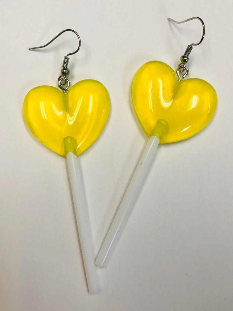yellow heart resin earrings