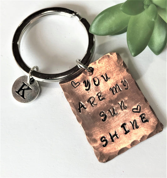 You Are My Sunshine Key Chain Hand Stamped, Sister BFF gifts